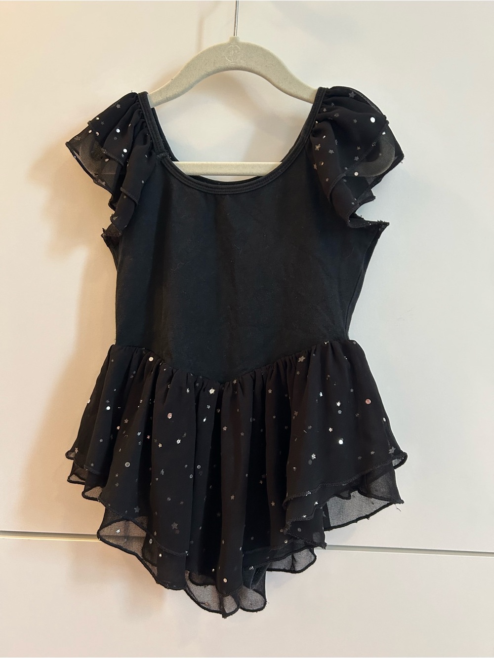 Girls Black Sparkle Flutter Sleeve Dance Ballet Leotard - Size 120 (US 6)